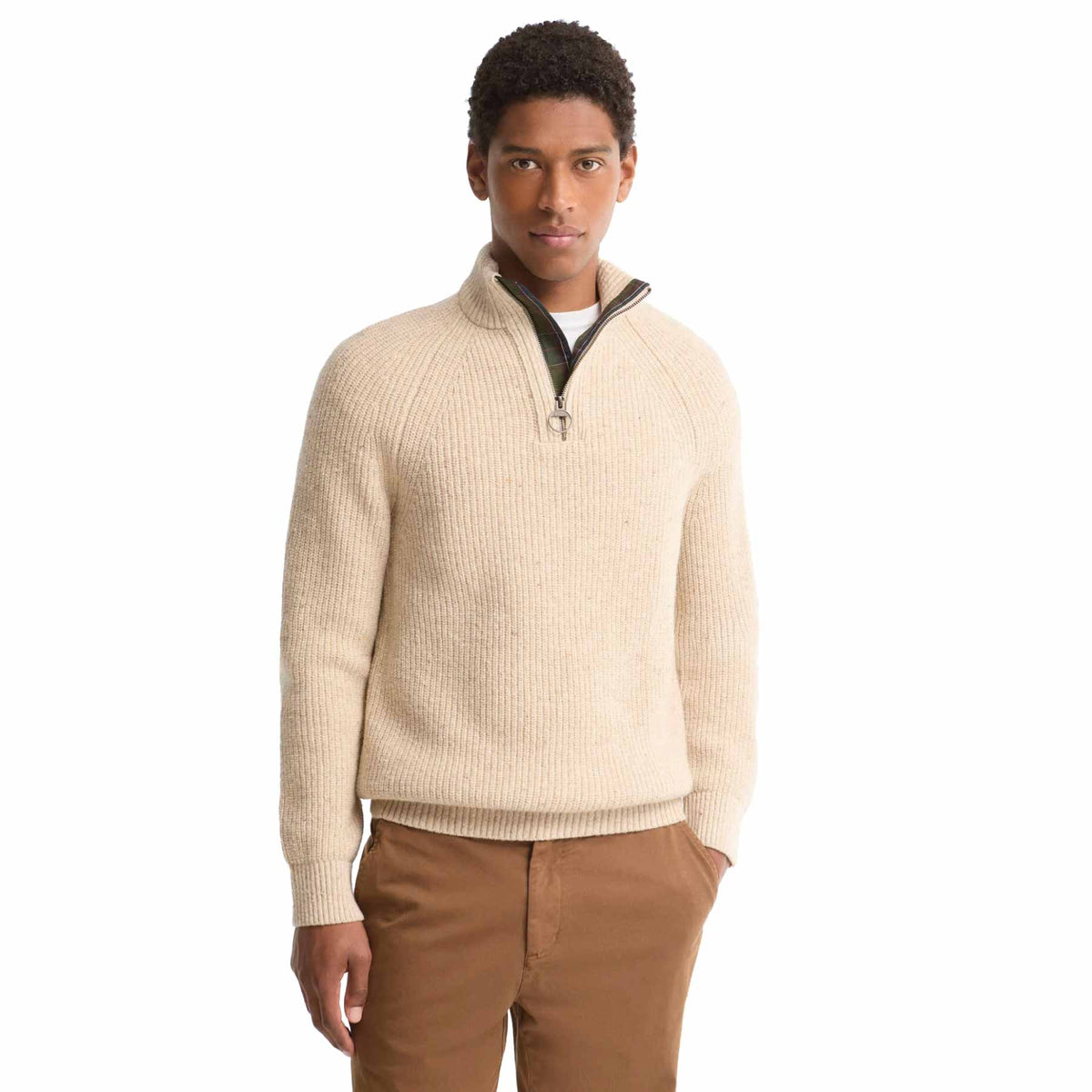 Essentials Fleck Half Zip Pearl