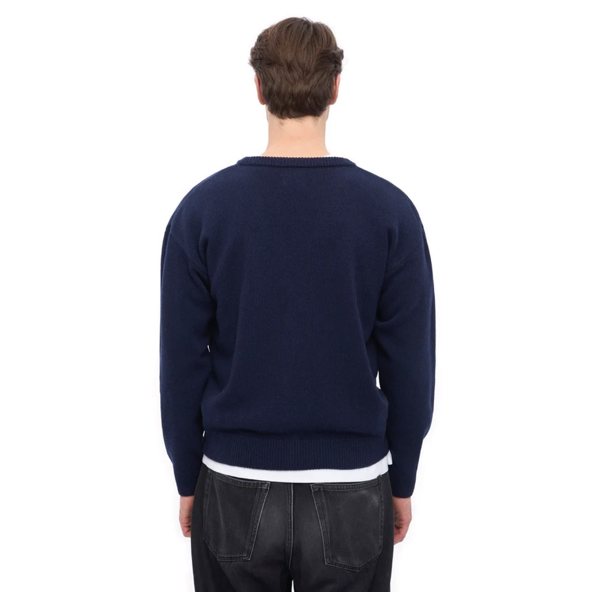Merino Wool V-Neck Cardigan Navy Blue