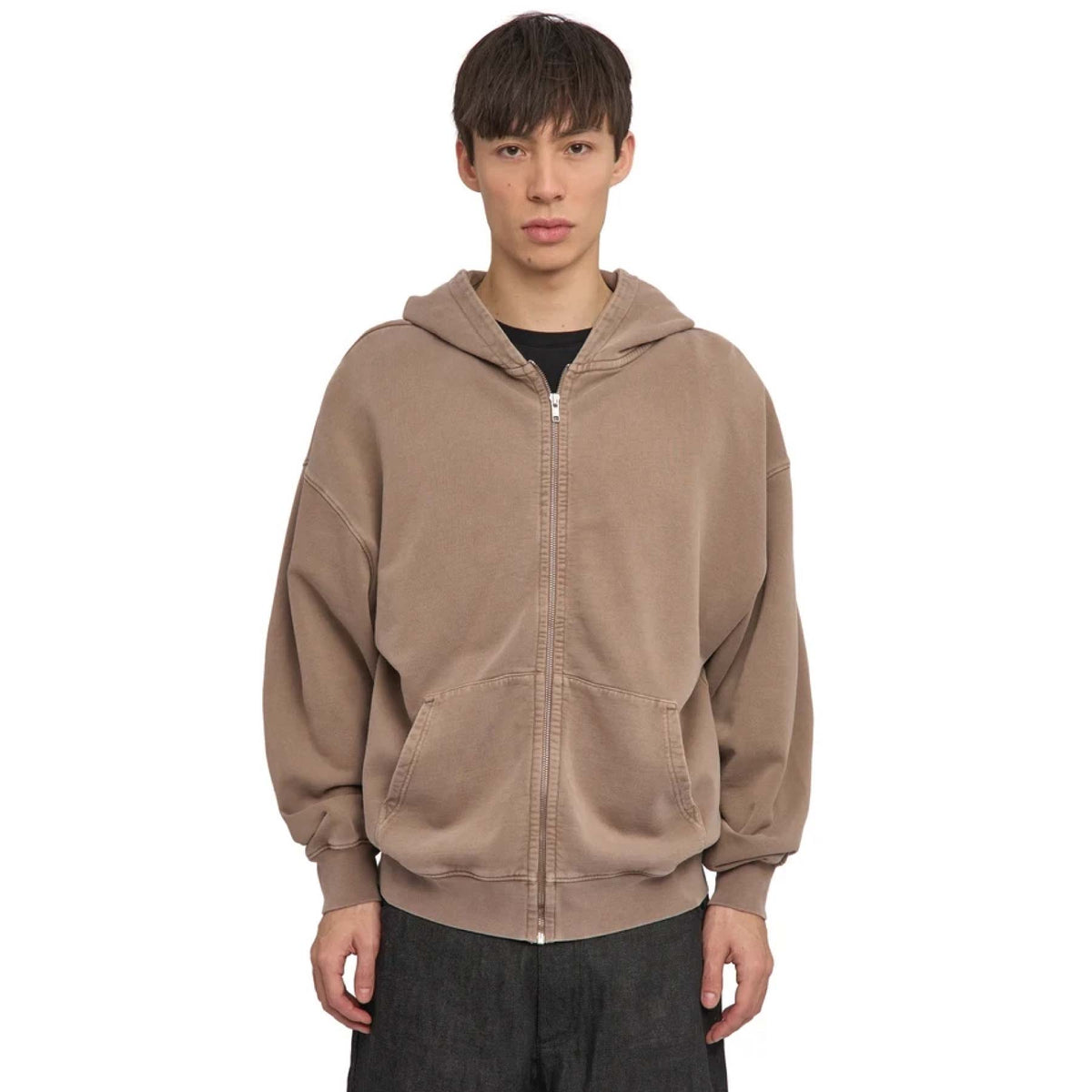 Organic Oversized Zip Hood Faded Khaki