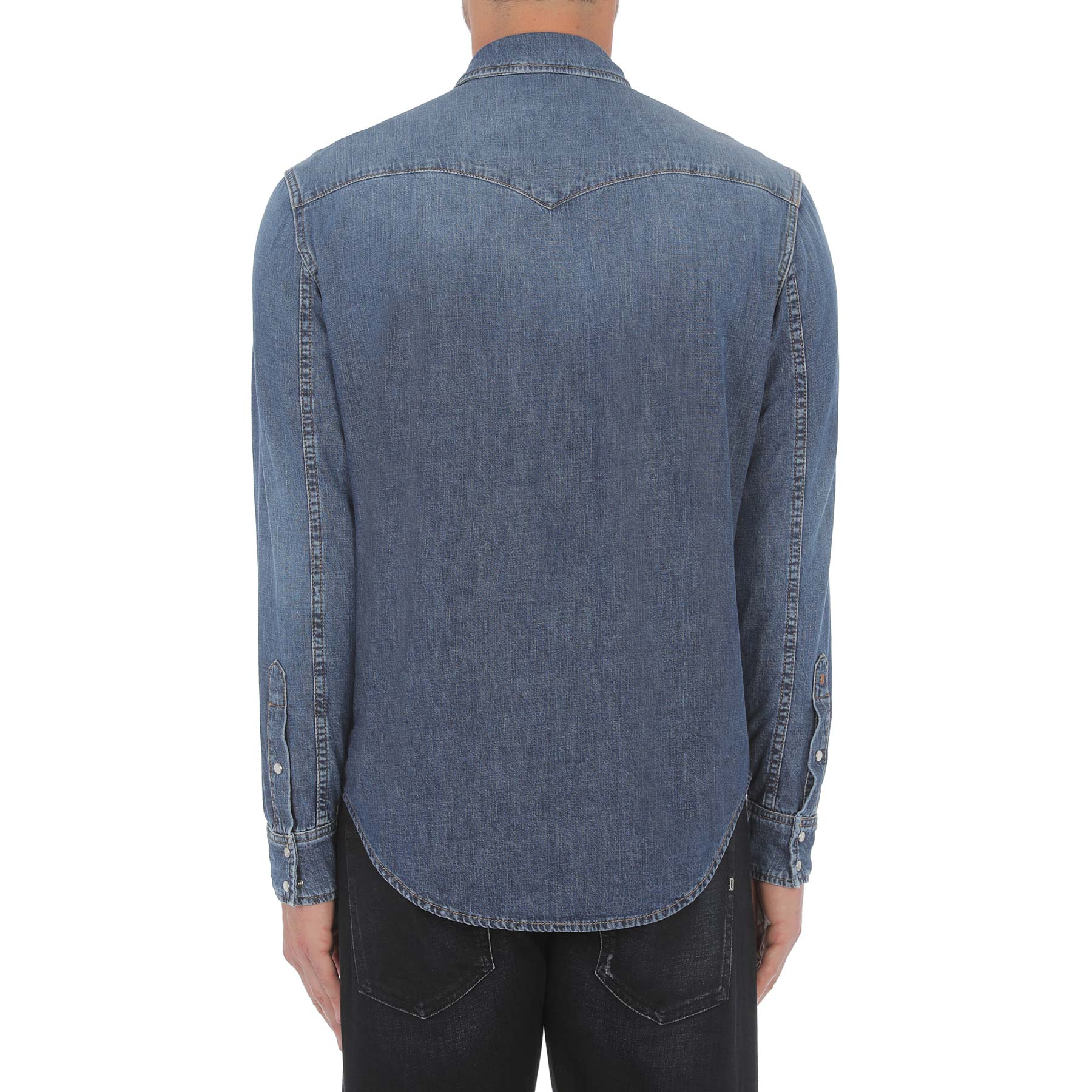 Western Style Shirt Rigid Denim Blue