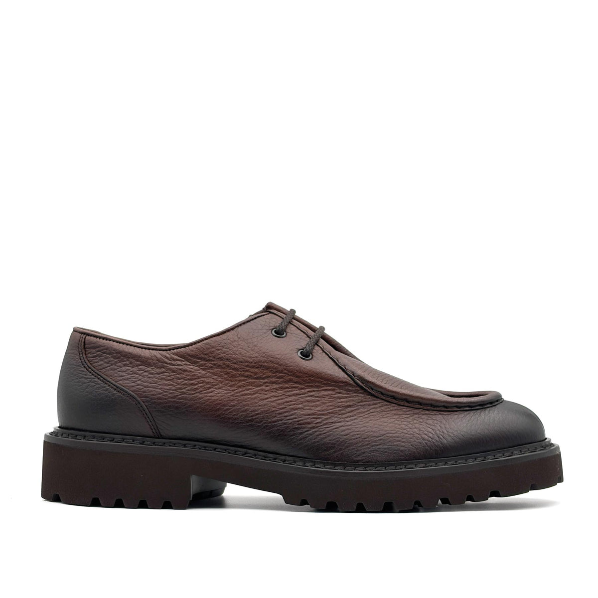 Two Eyelet Deer Leather Derby Marrone