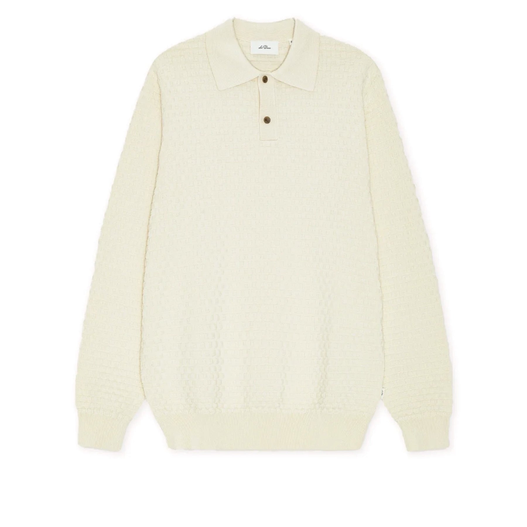 Check Structure Knitted LS Polo Light Ivory
