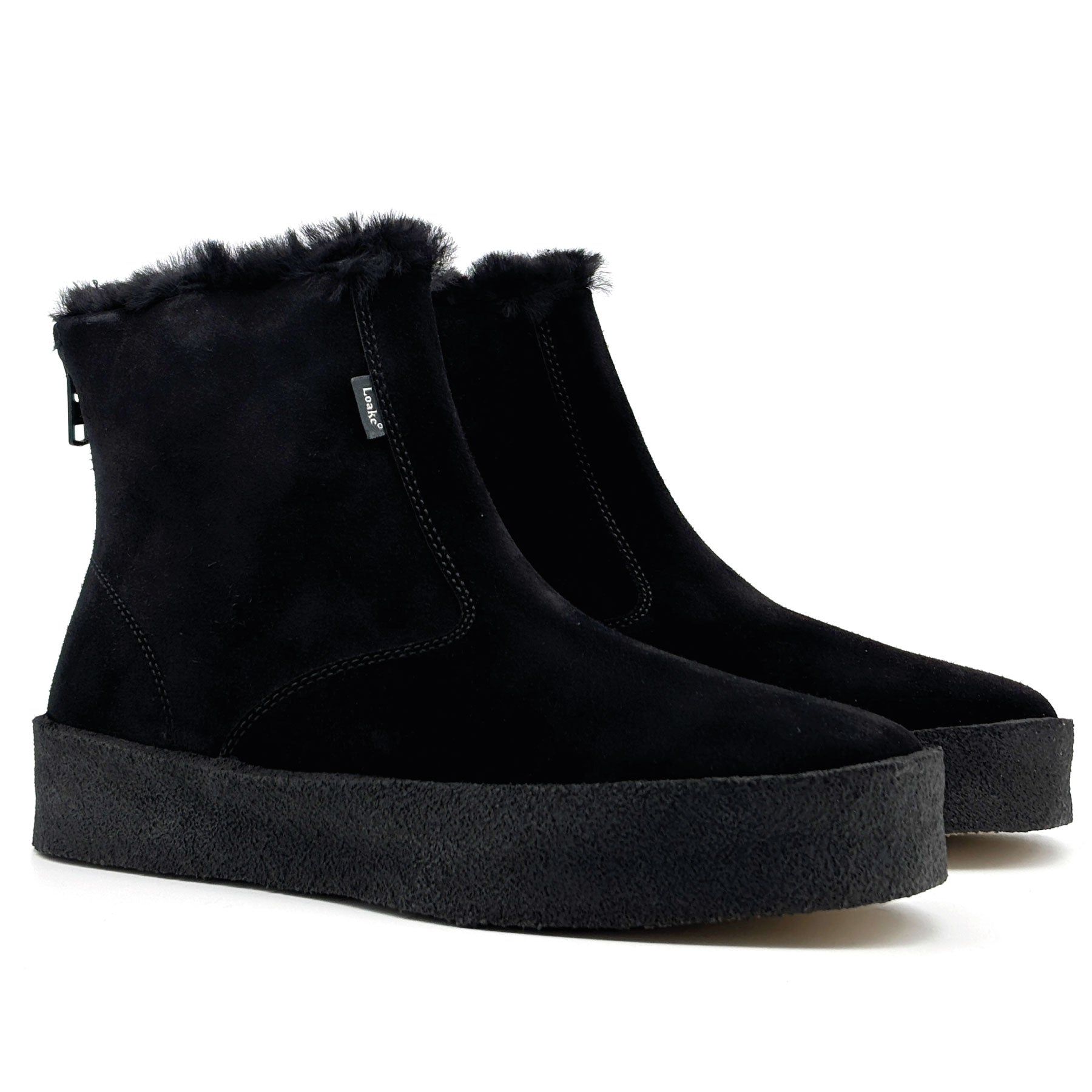 Curling Shearling Boot Black Suede