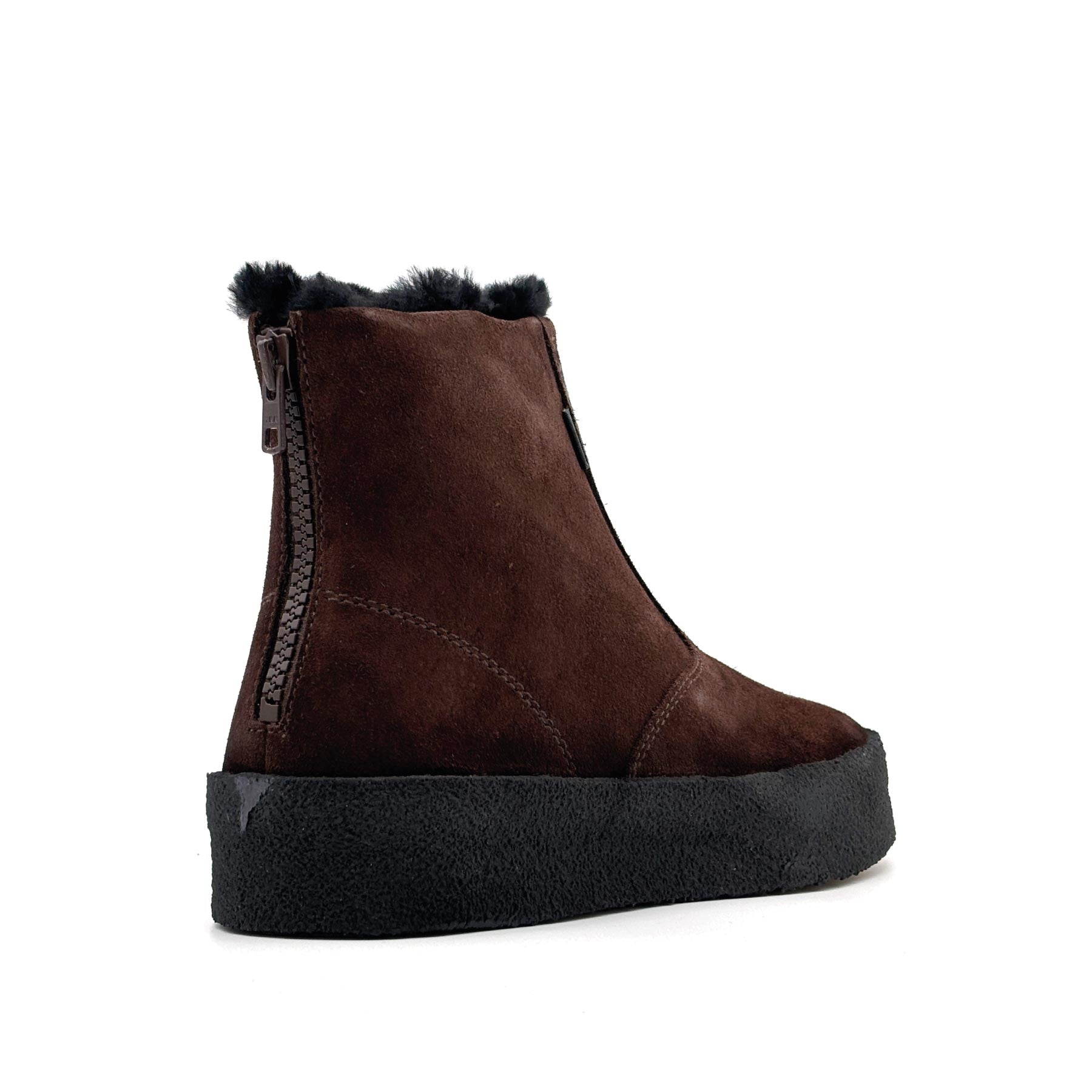 Curling Shearling Boot Brown Suede