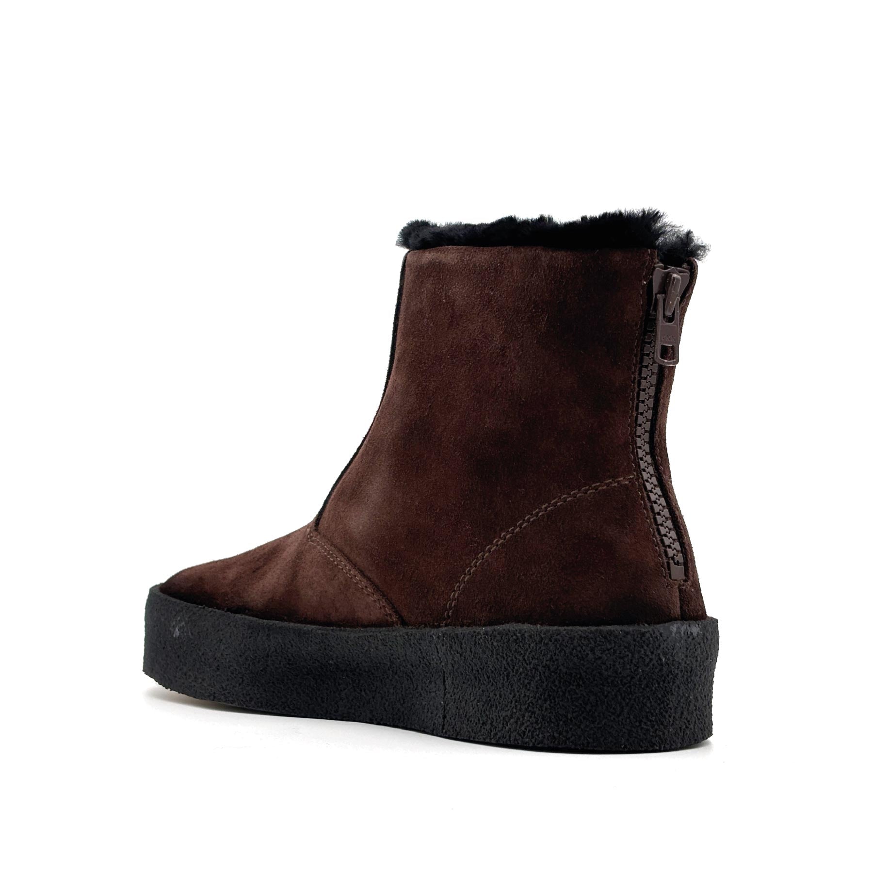 Curling Shearling Boot Brown Suede