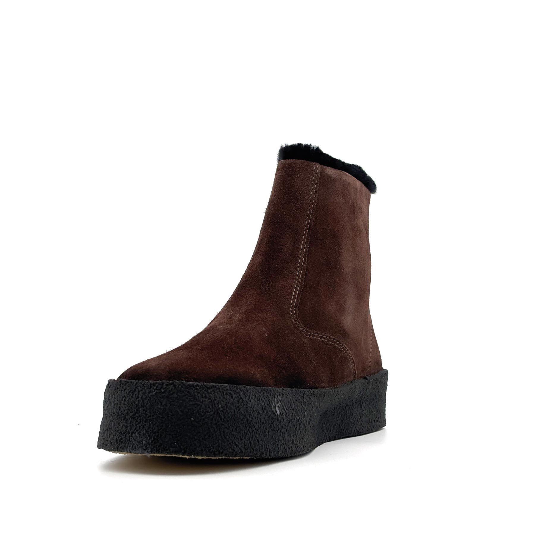 Curling Shearling Boot Brown Suede
