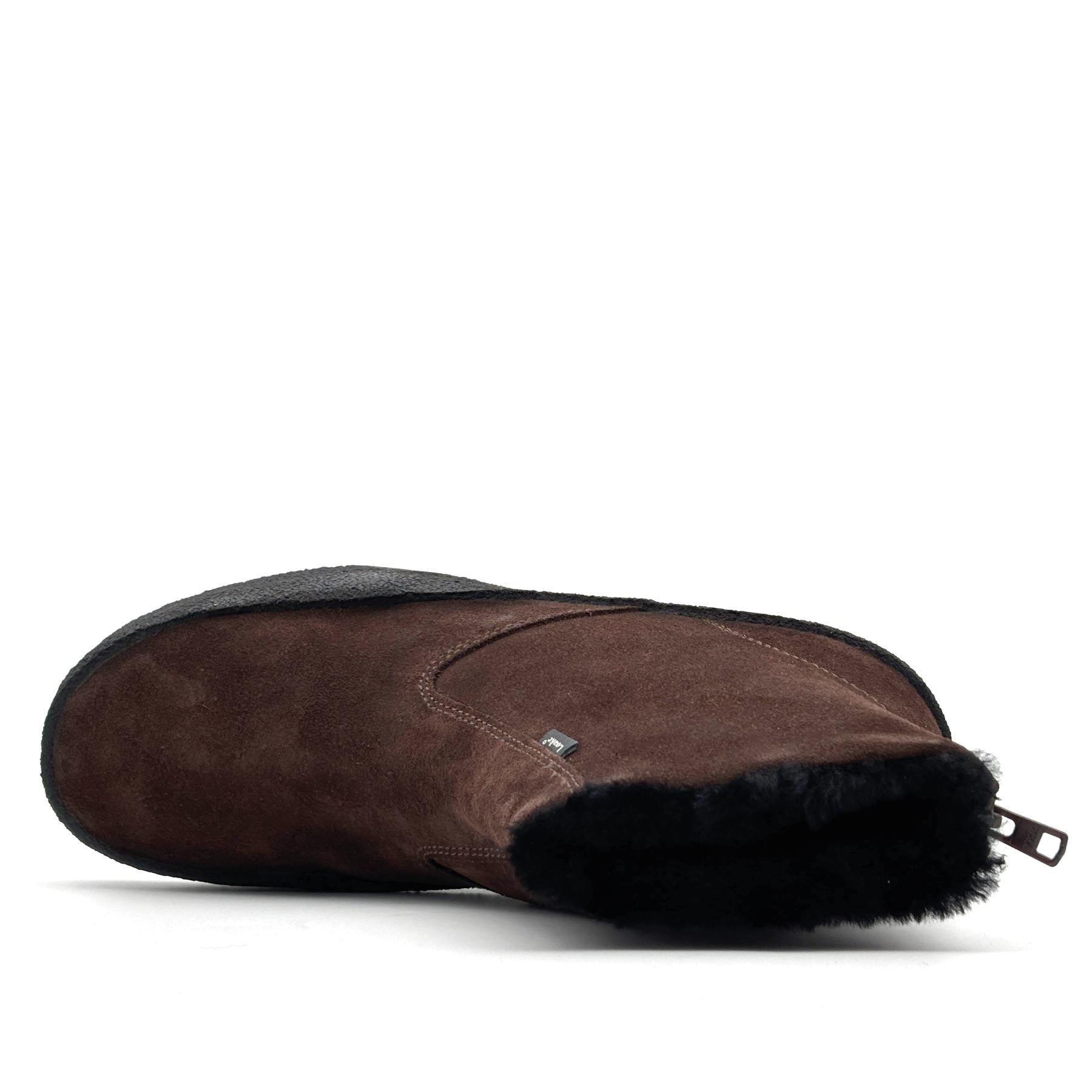 Curling Shearling Boot Brown Suede