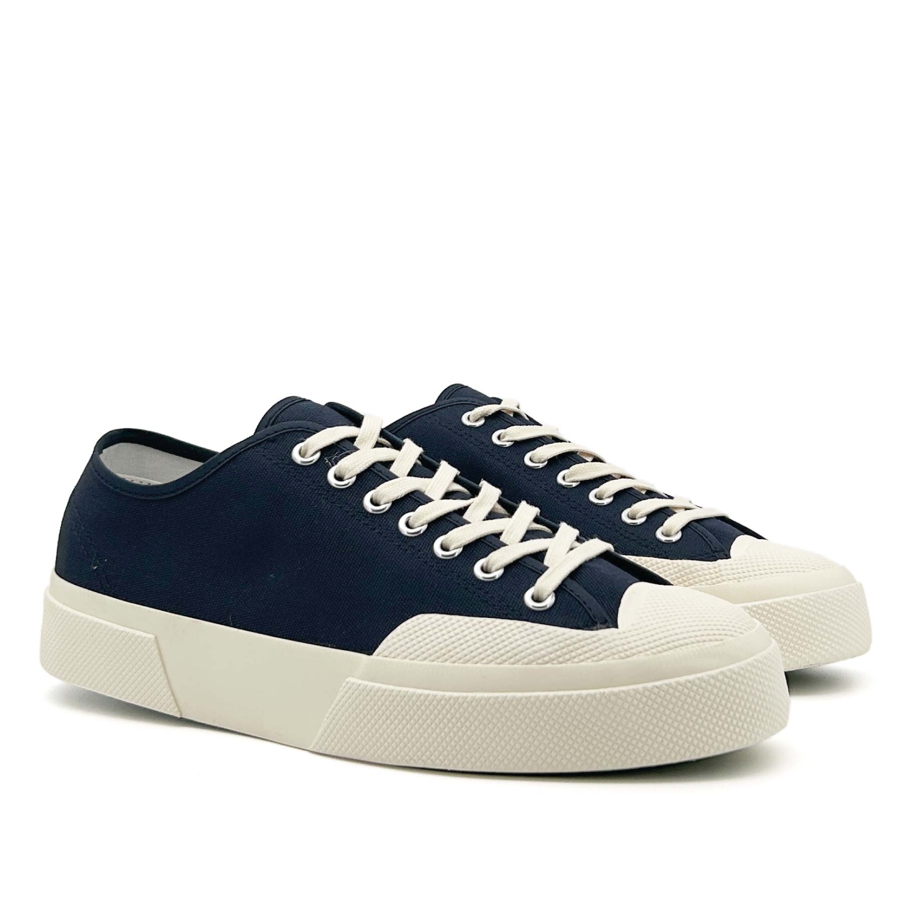 2432 Works Low Cut Cotton Canvas Navy Off White