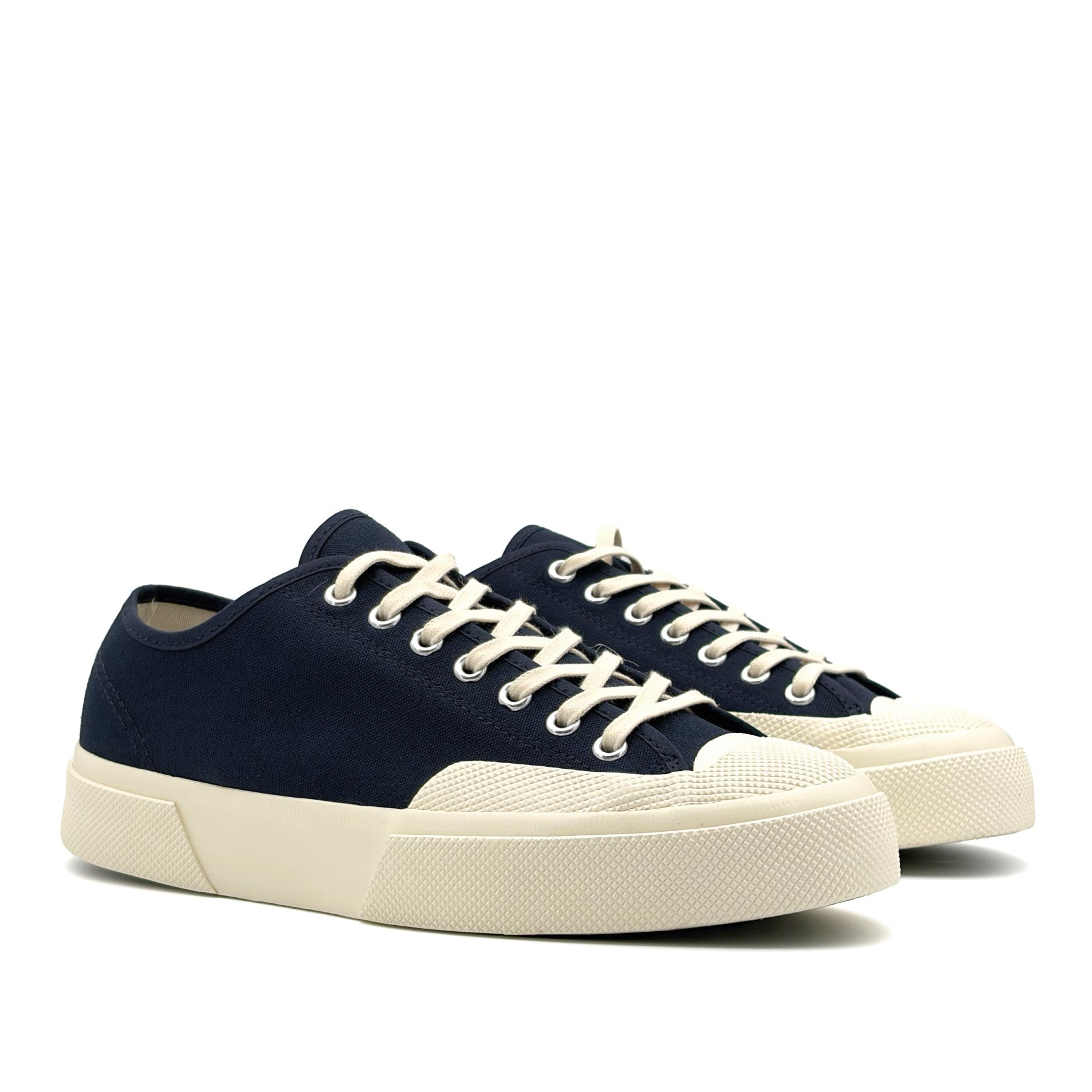 2432 Works Low Cut Cotton Canvas Navy Off White