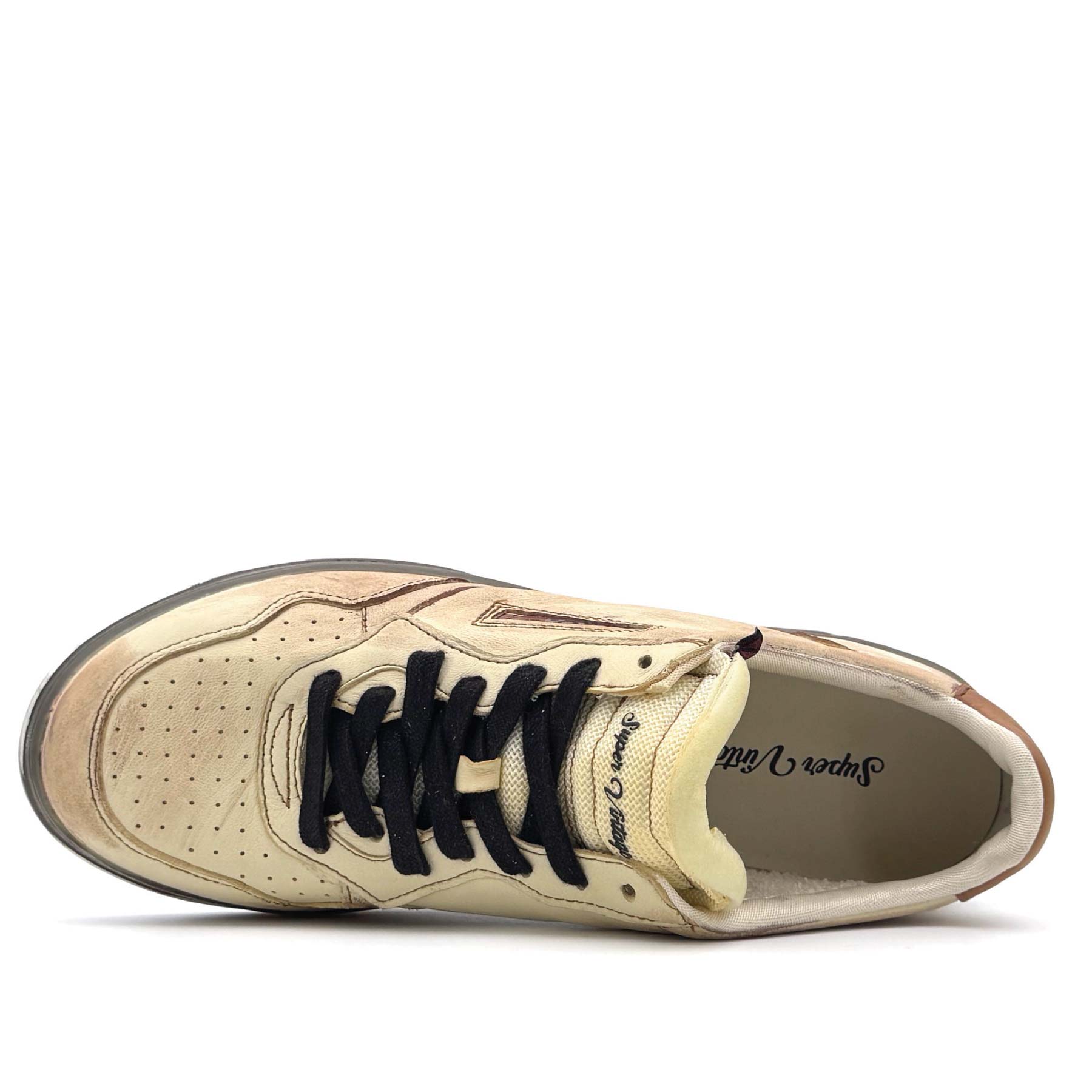 Super Vintage Low Man Leather Dated White Brown Sugar