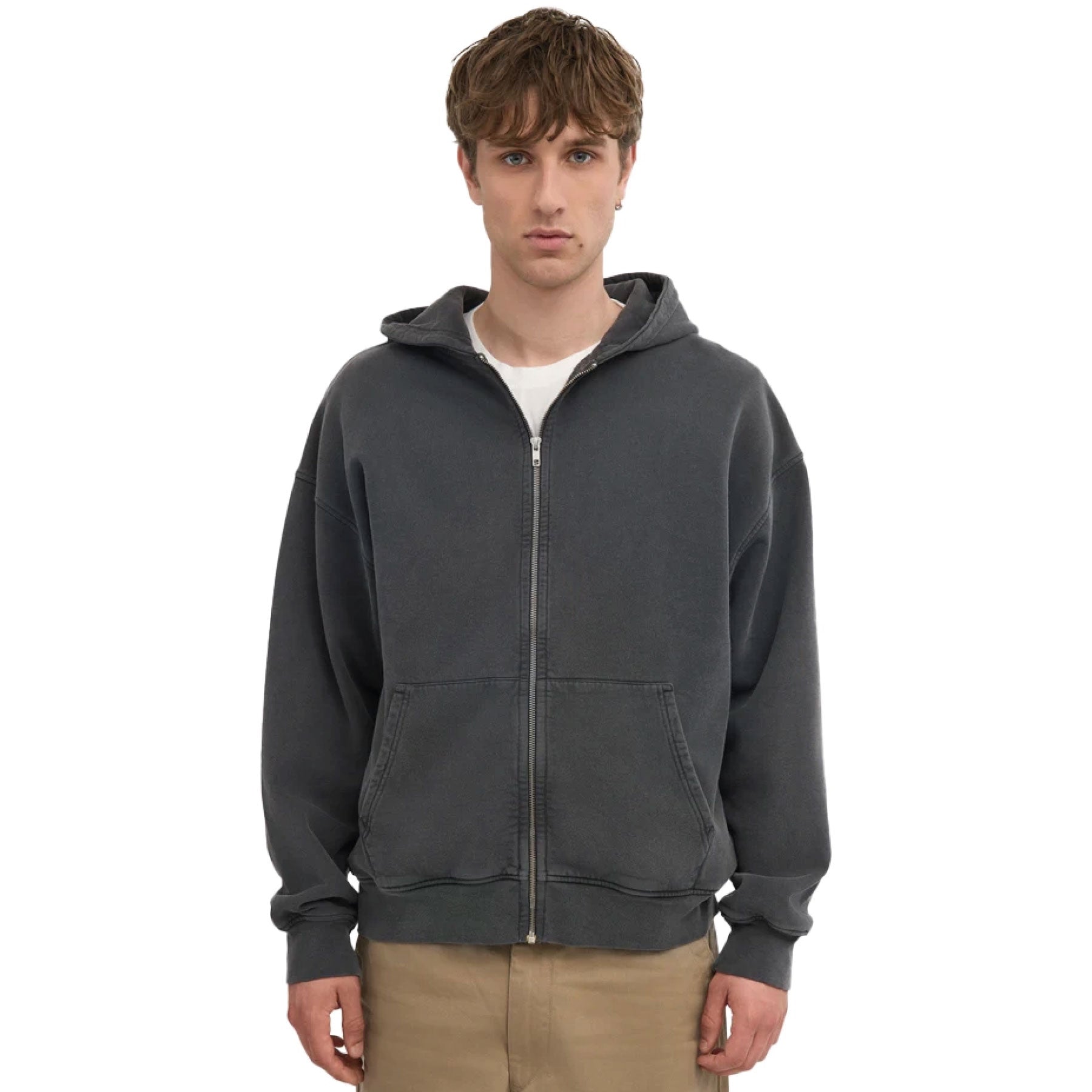 Organic Oversized Zip Hood Faded Black