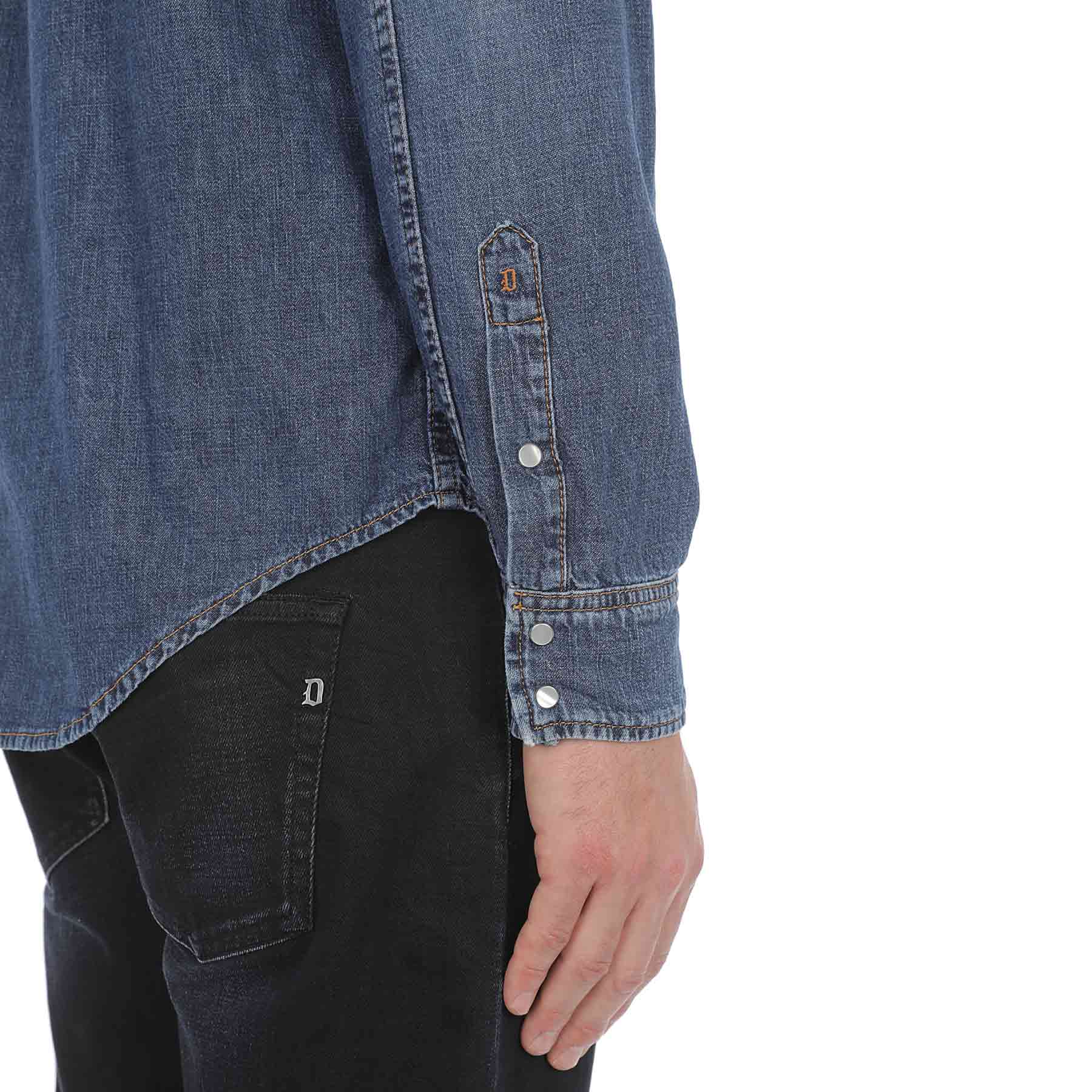 Western Style Shirt Rigid Denim Blue