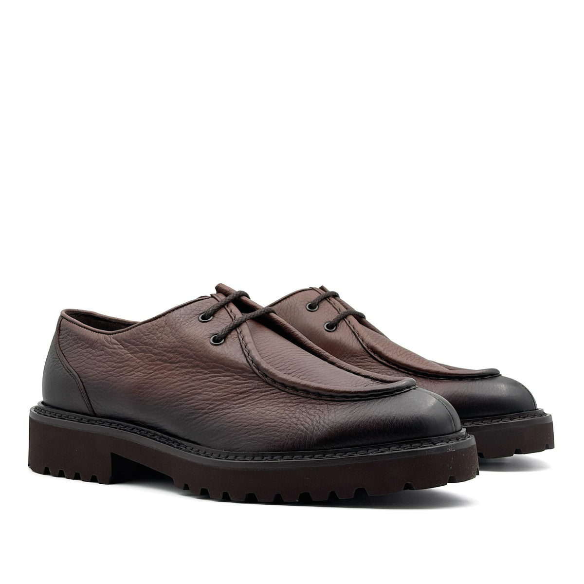 Two Eyelet Deer Leather Derby Marrone