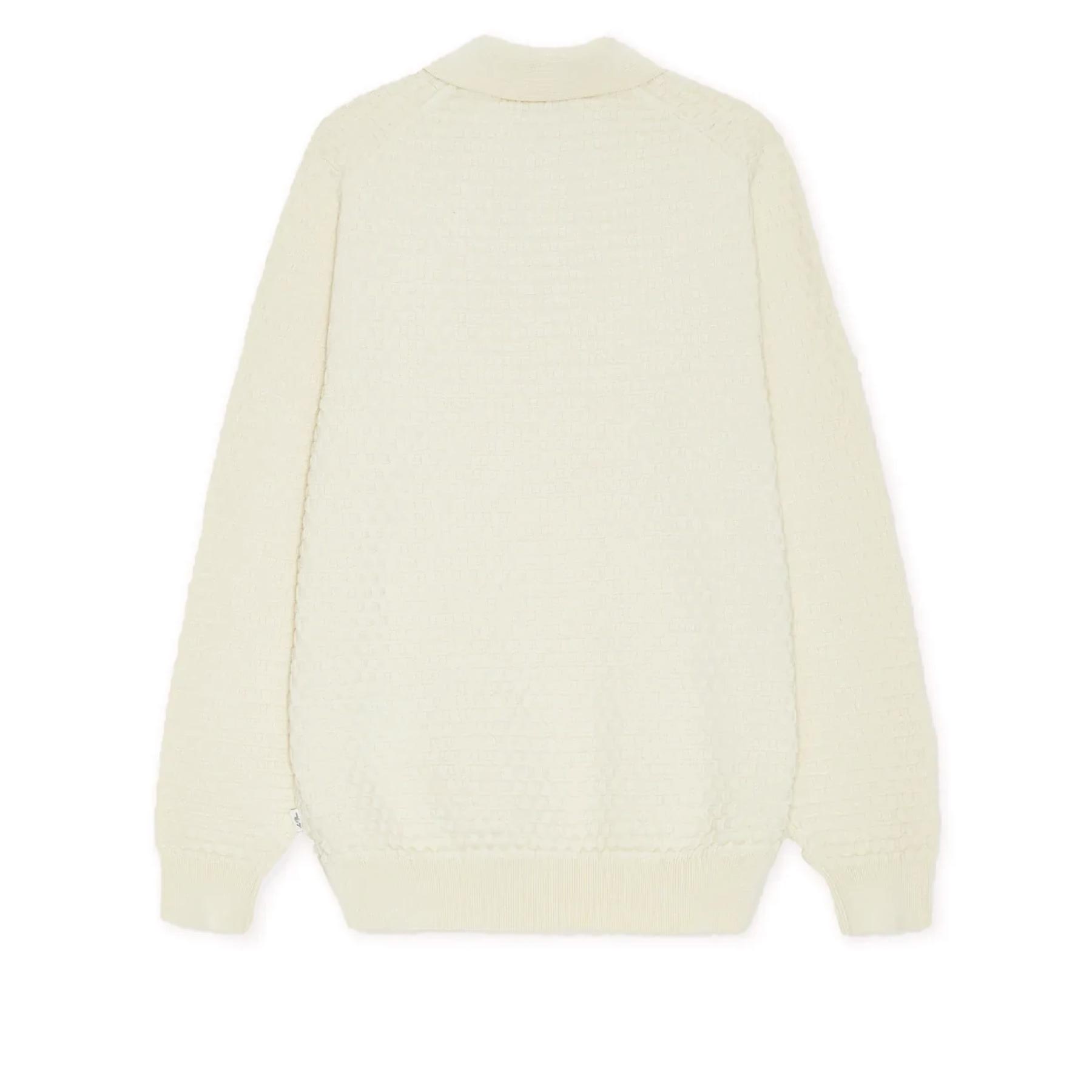 Check Structure Knitted LS Polo Light Ivory