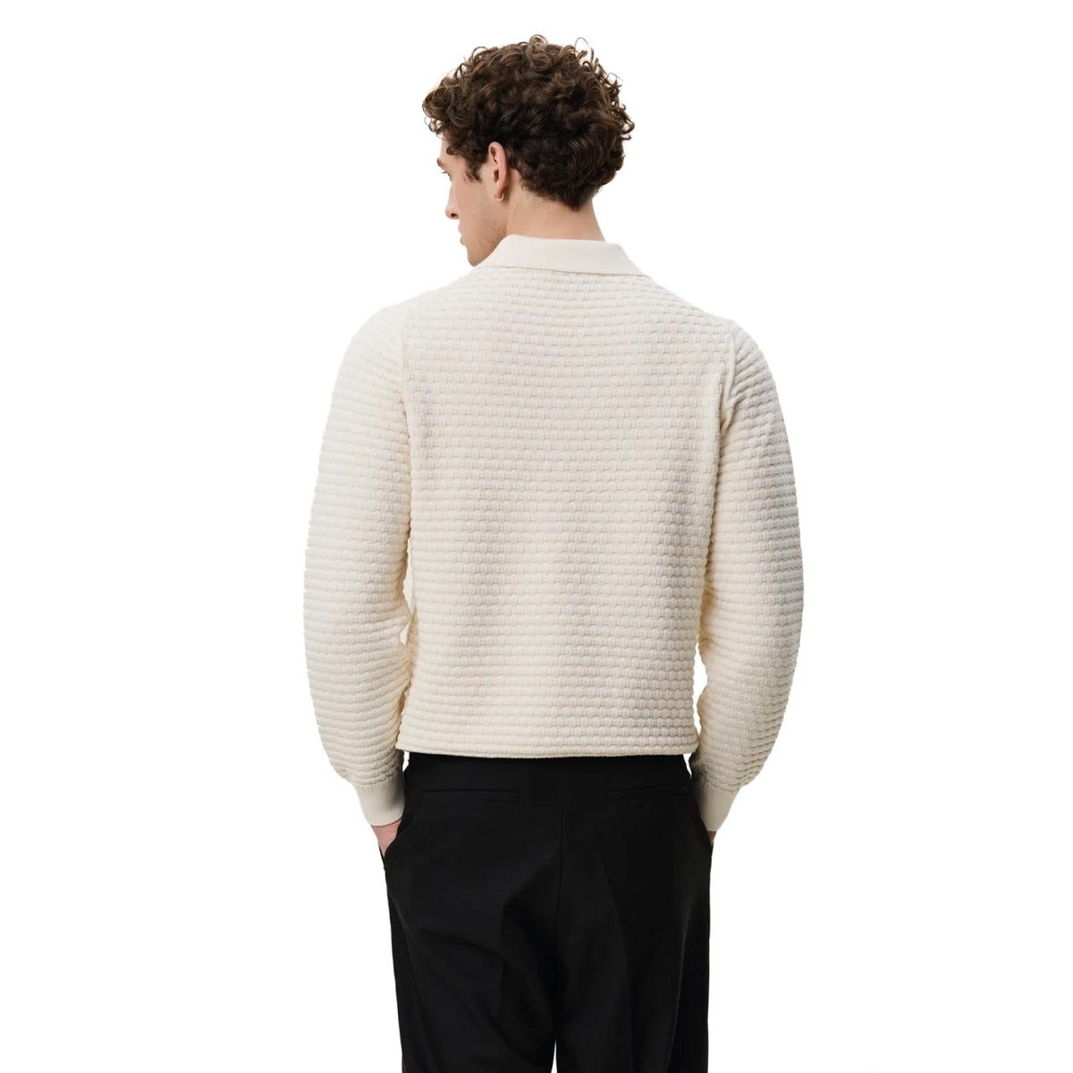 Check Structure Knitted LS Polo Light Ivory