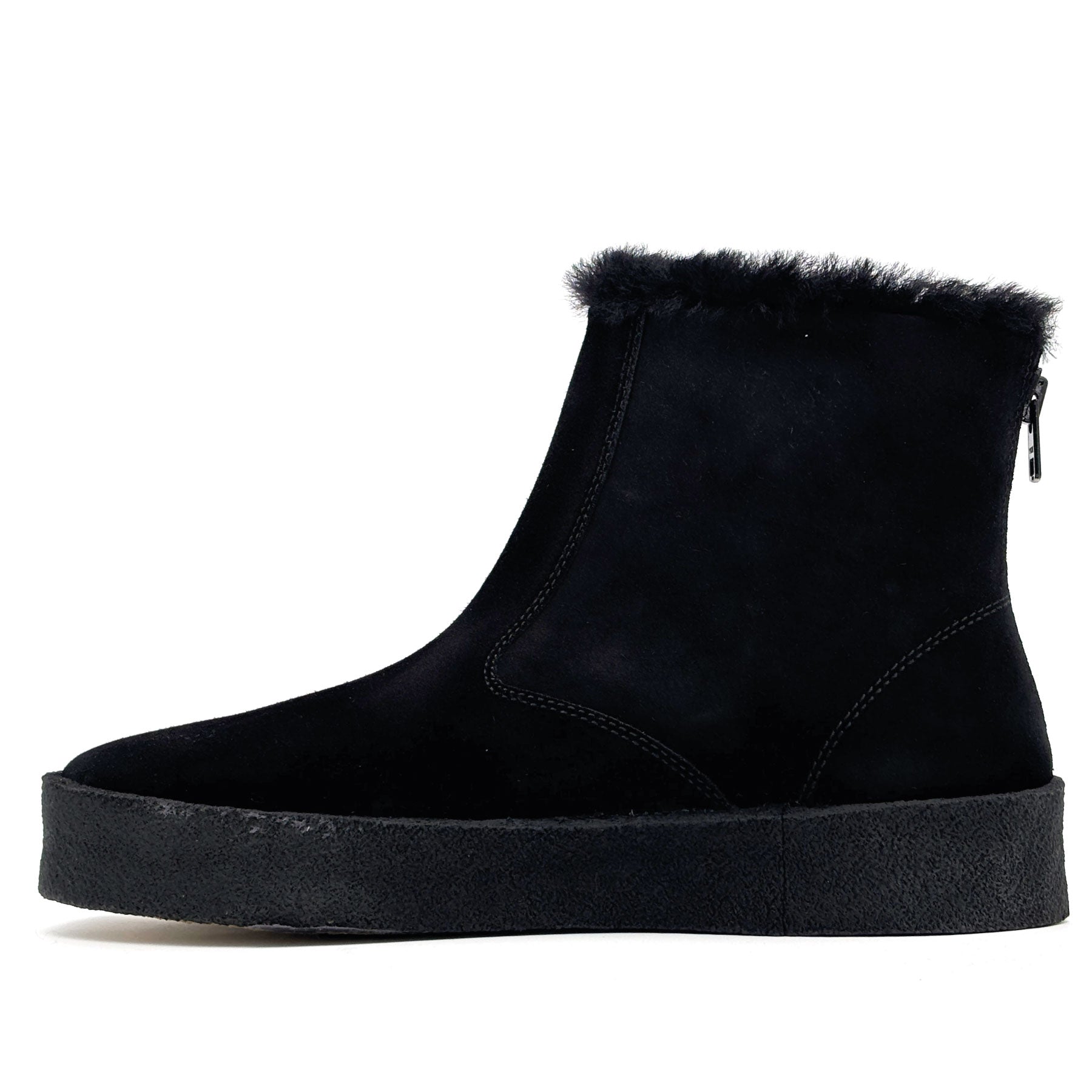 Curling Shearling Boot Black Suede