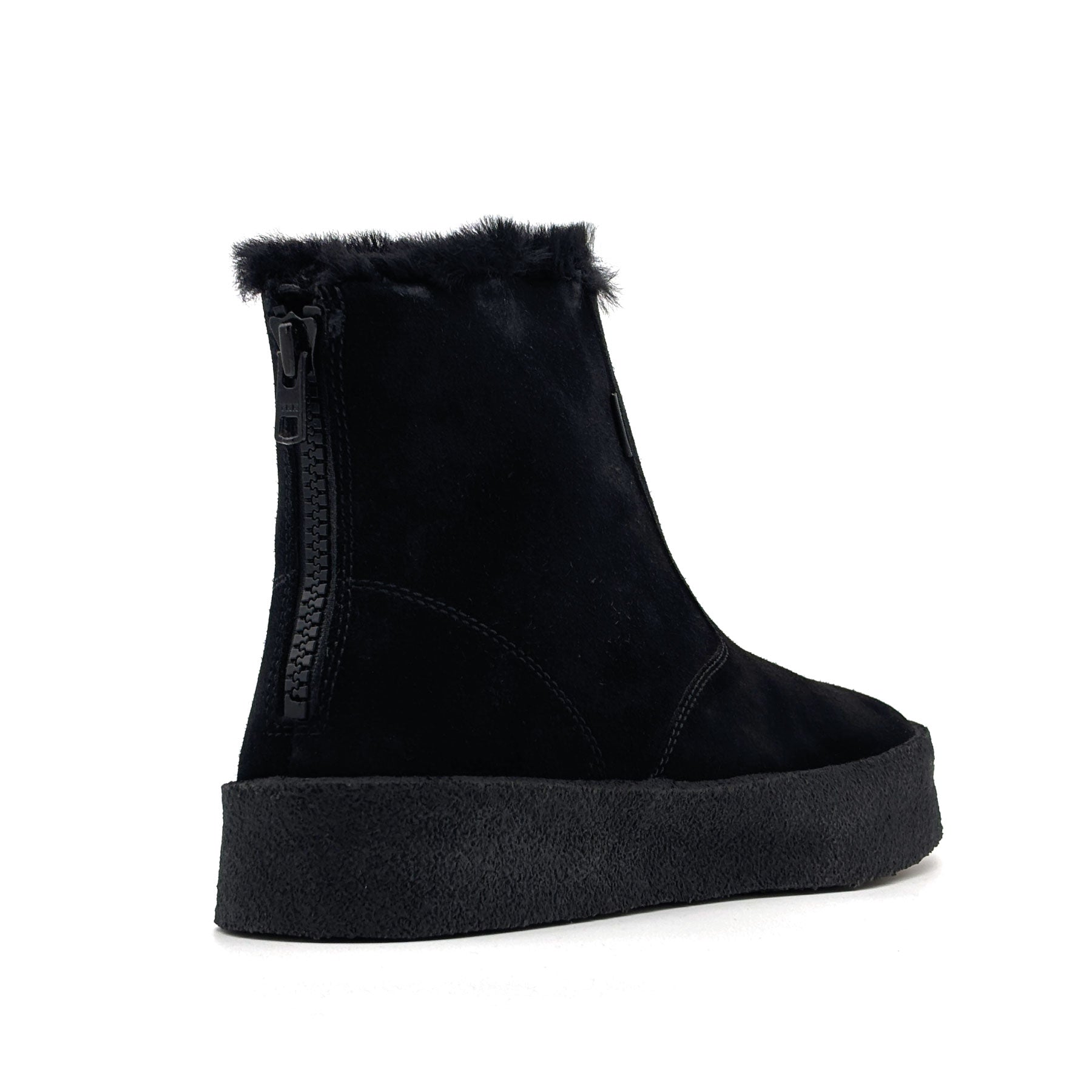 Curling Shearling Boot Black Suede