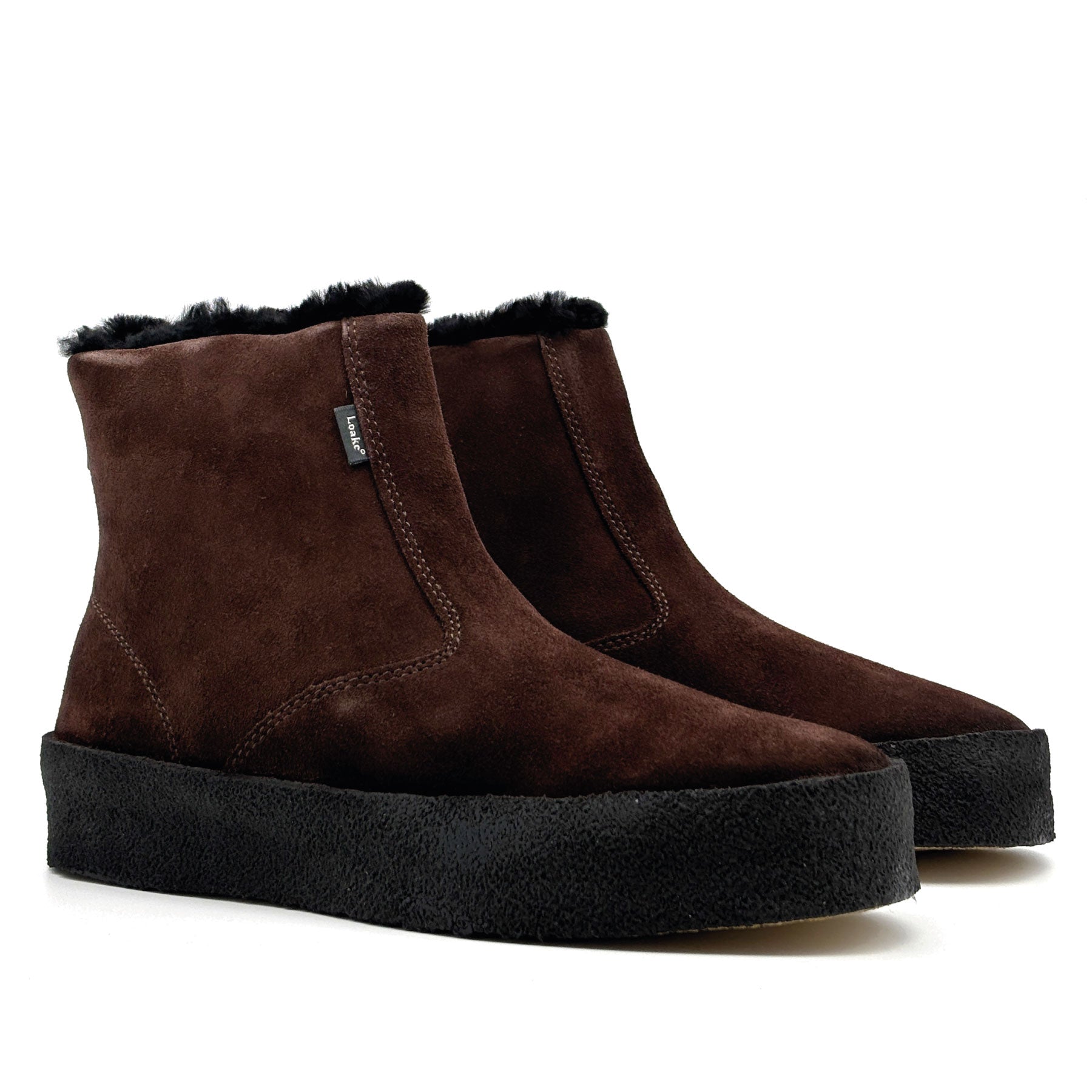 Curling Shearling Boot Brown Suede