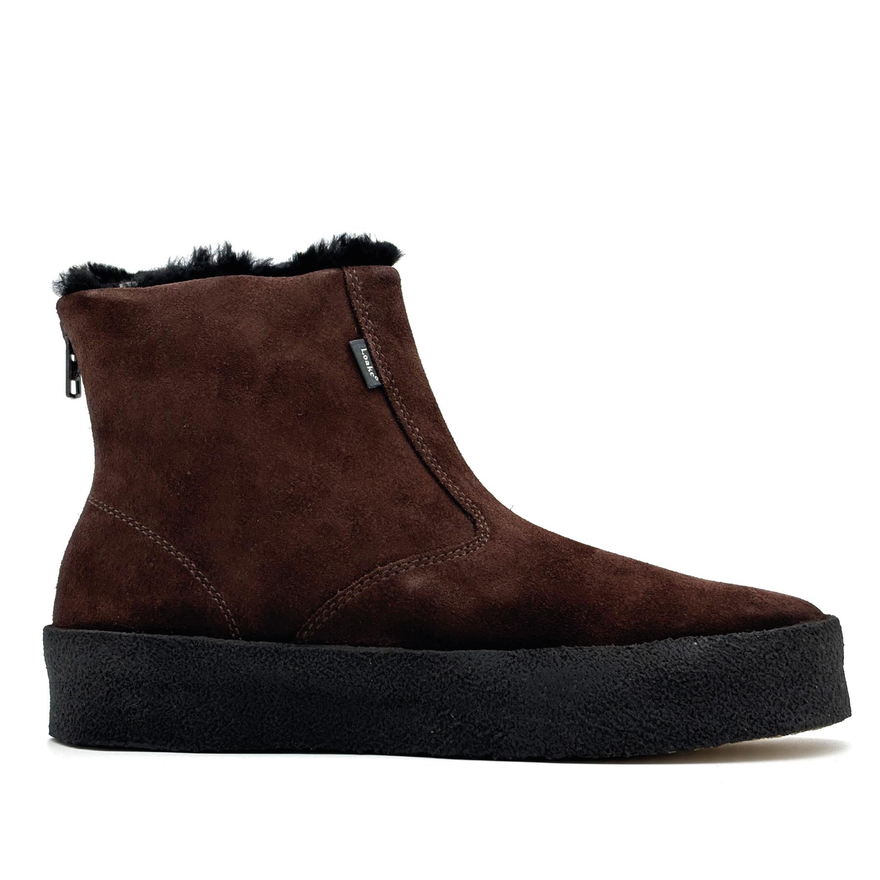 Curling Shearling Boot Brown Suede