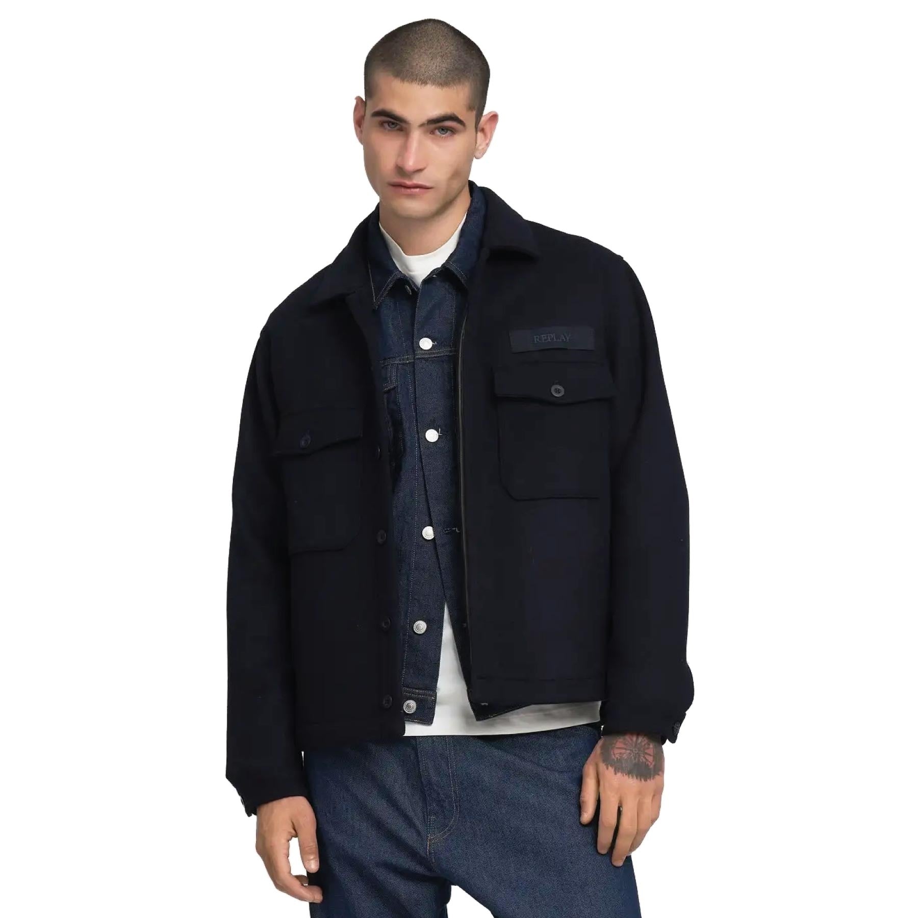 Jacket Woolen Melton Navy