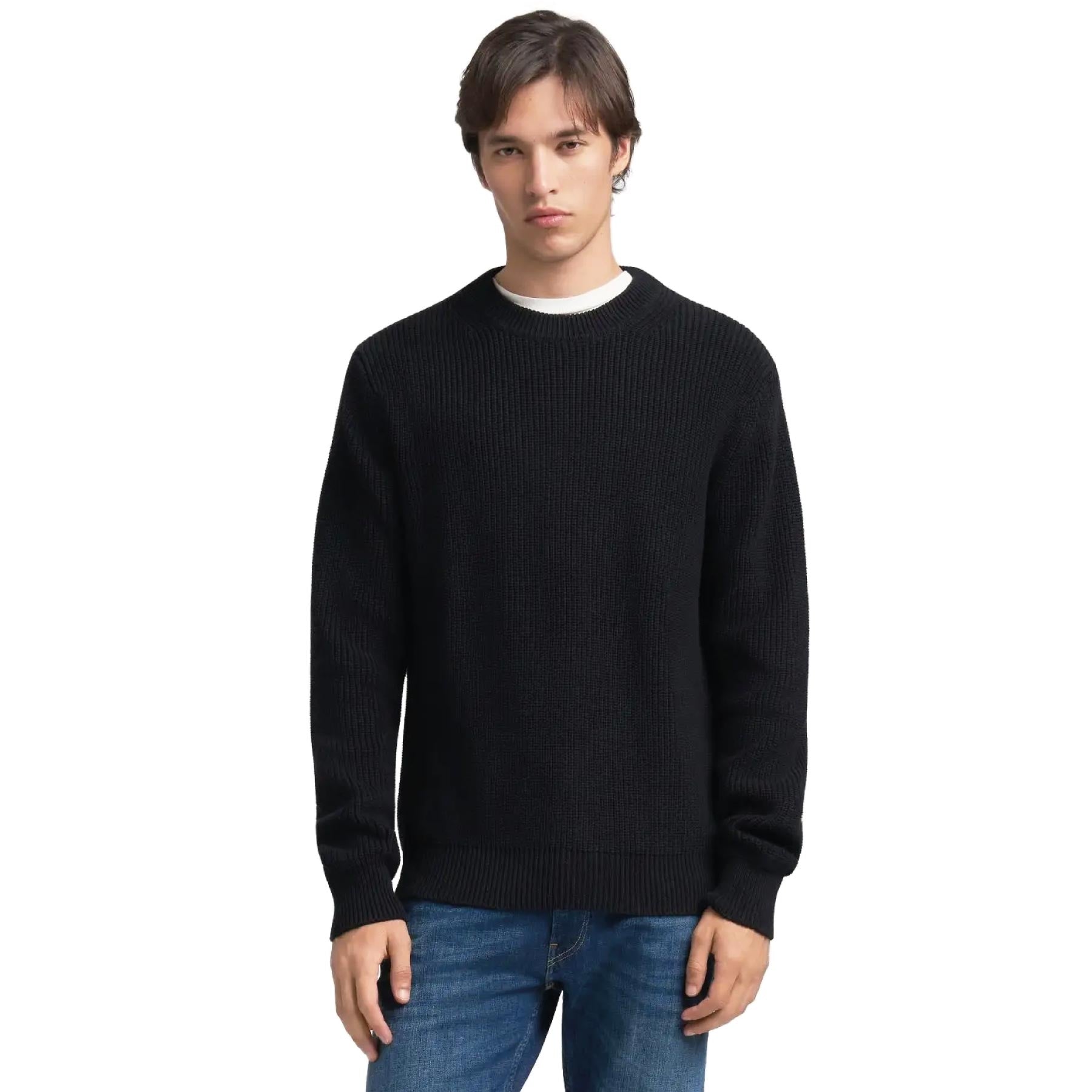 Rib-Knit Cotton Pullover Navy