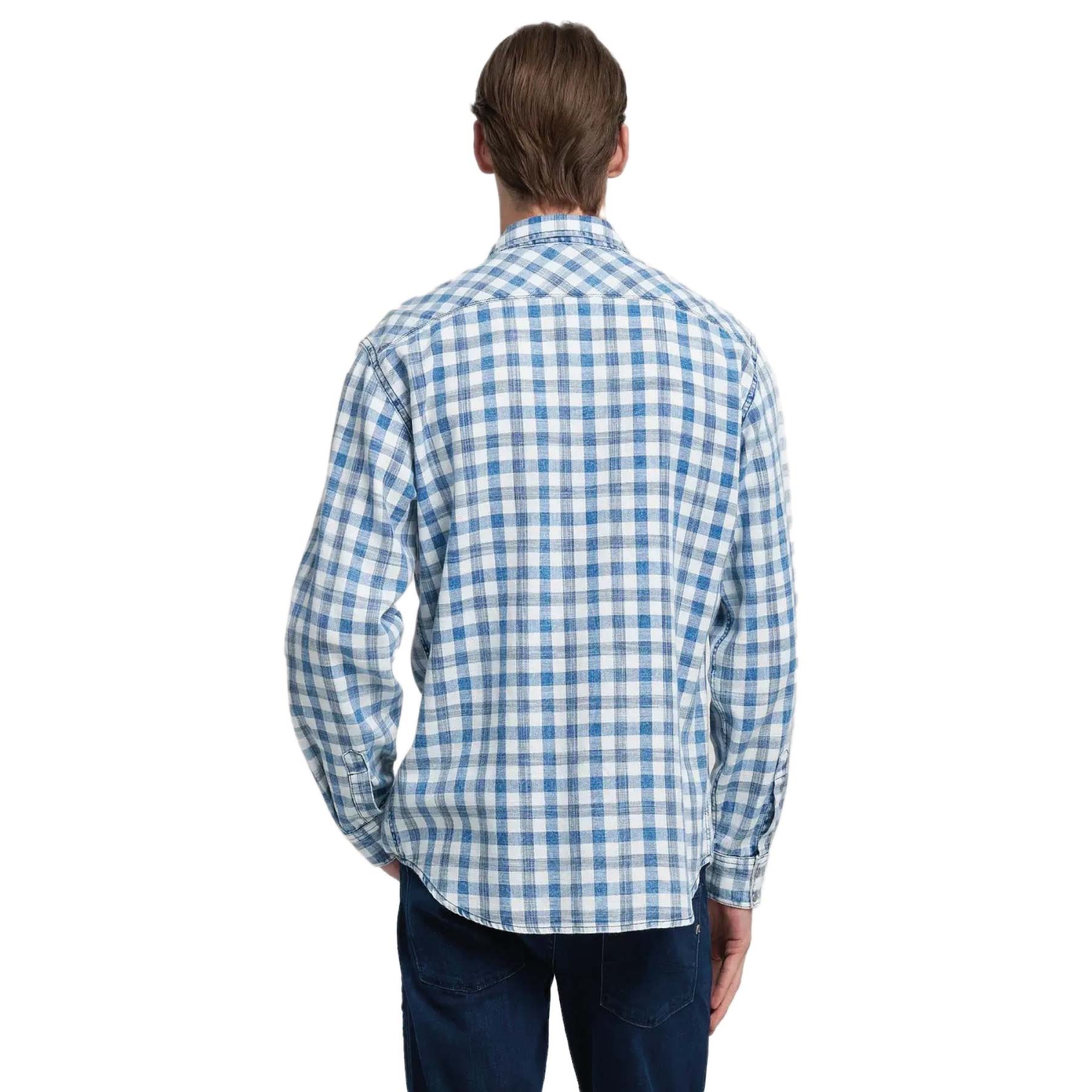 Shirt Bleached Indigo Checked Cotton